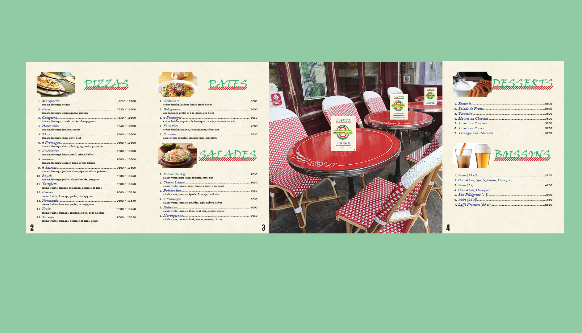 Menu Pizzéria - Mise en page Indesign